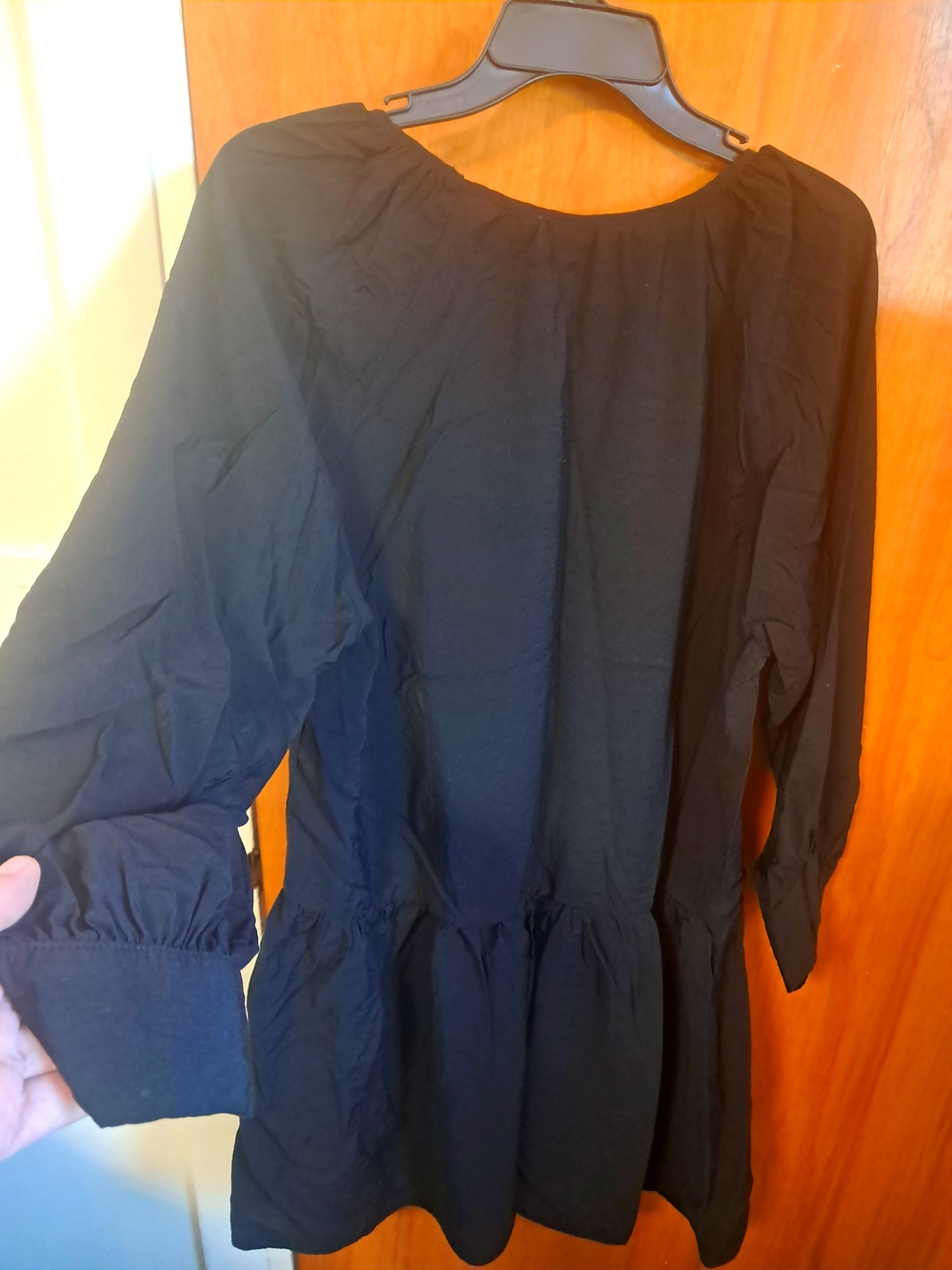 Black Women's Peasant Tunic Long-Sleeve Blouse